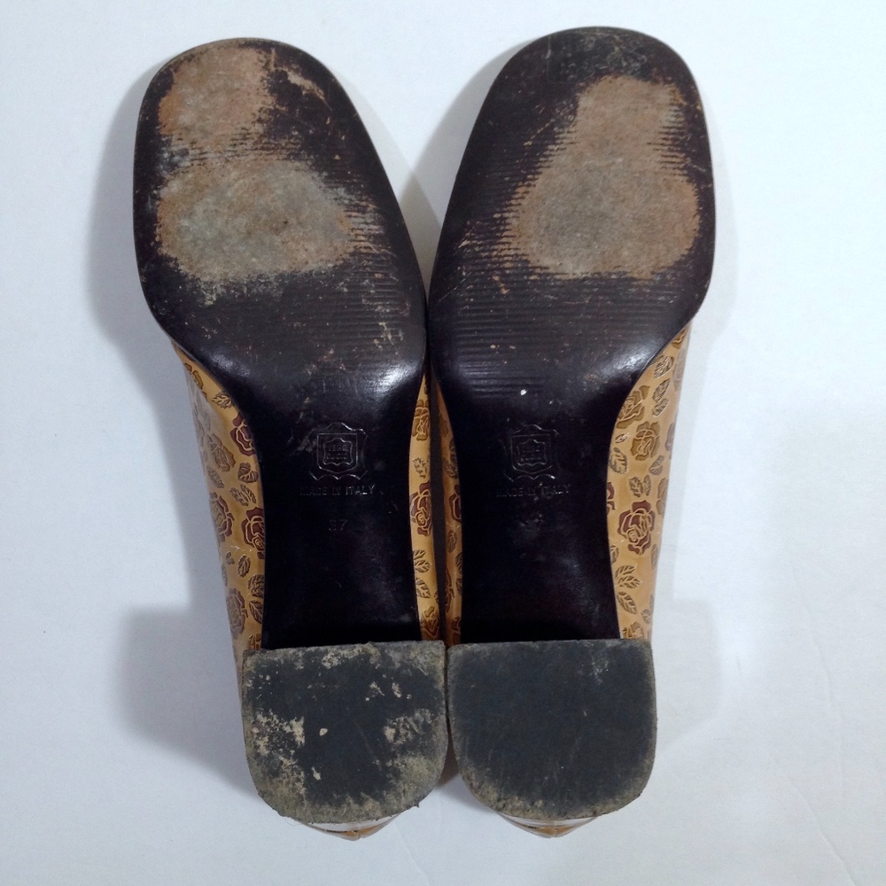 DOLCE & GABBANA Rose Print LEATHER Heels Size 7 - Picture 7 of 8